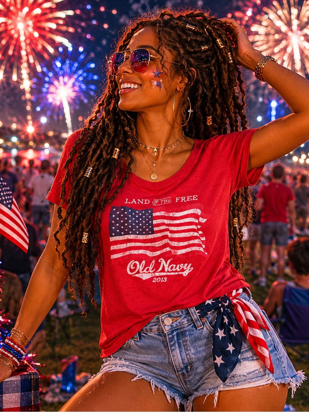 Old Navy Red Graphic Patriotic Crewneck Tee